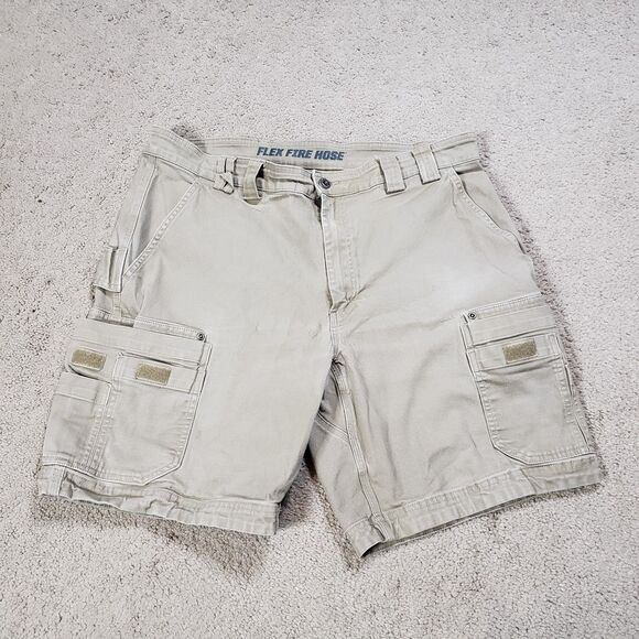 Duluth Trading Mens 38 Flex Fire Hose Relaxed Khaki Heavy Canvas Cargo Shorts - Picture 1 of 10